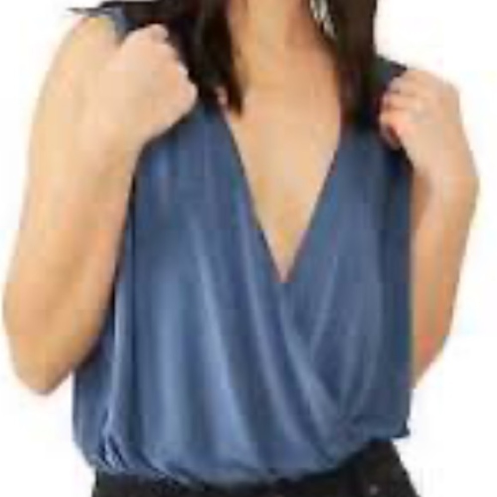 New Free People Bodysuit Small Night Owl Blue Metal Thong Sleeveless Boho